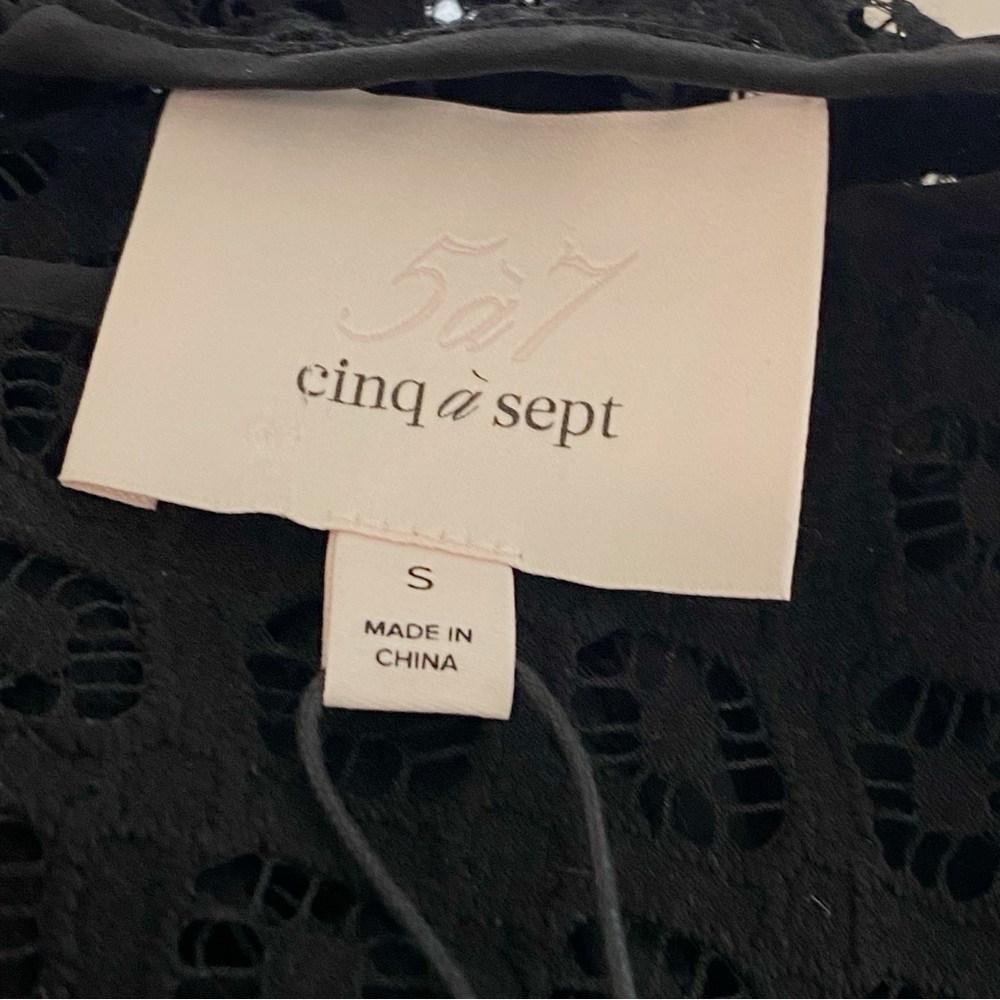 CINQ A SEPT BLACK SHEER LACE SILK MESH RUFFLE ROWS CREWNECK DELPHINE TOP BLOUSE - Picture 7 of 10